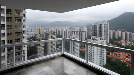 Cityscape view from high-rise balcony