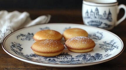 Delicious golden pastries dusted with powdered sugar on a decorative plate.