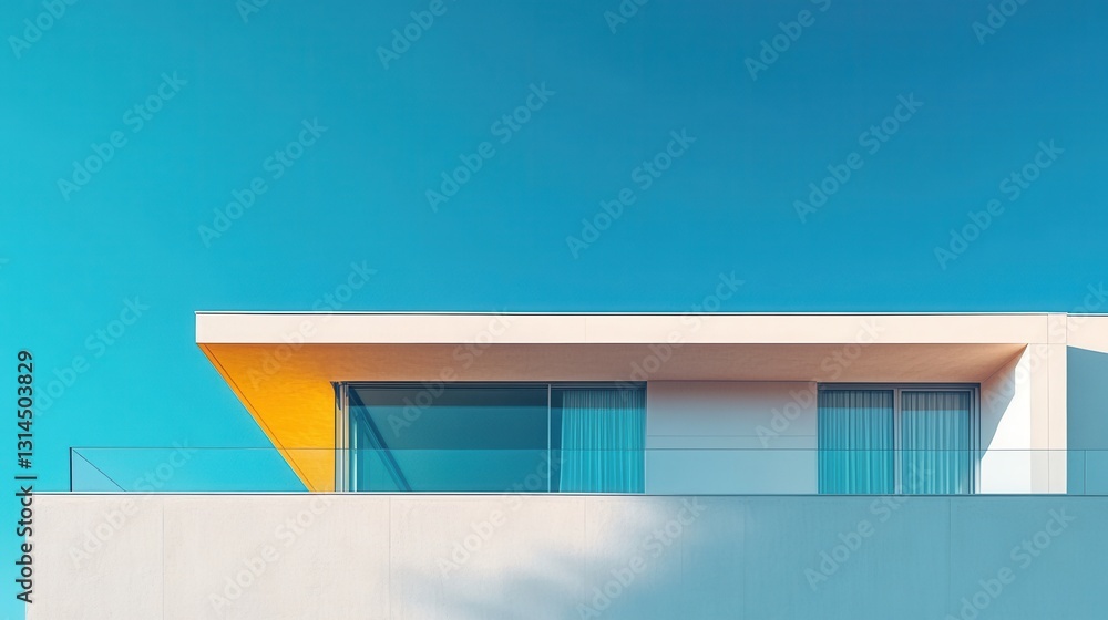 Poster minimalist architecture meets azure sky modern building facade with clean lines and vibrant colors c