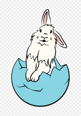 Cute Easter rabbit in the blue egg. Bunny. Easter. Symbol of Easter. Silhouette. Contour. Linear drawing. Flat vector illustration on a transparent background.