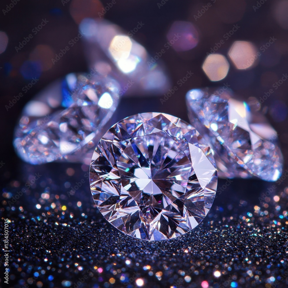 Poster sparkling diamonds on a glittery surface reflecting light creating a luxurious and elegant visual in