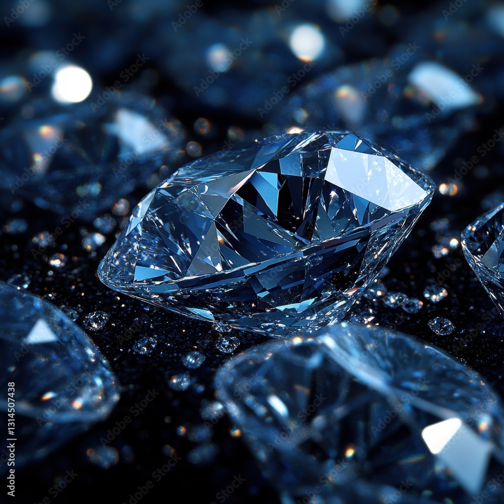 Aufkleber captivating blue diamonds gleaming on dark surface reflecting light in a luxurious and elegant compo