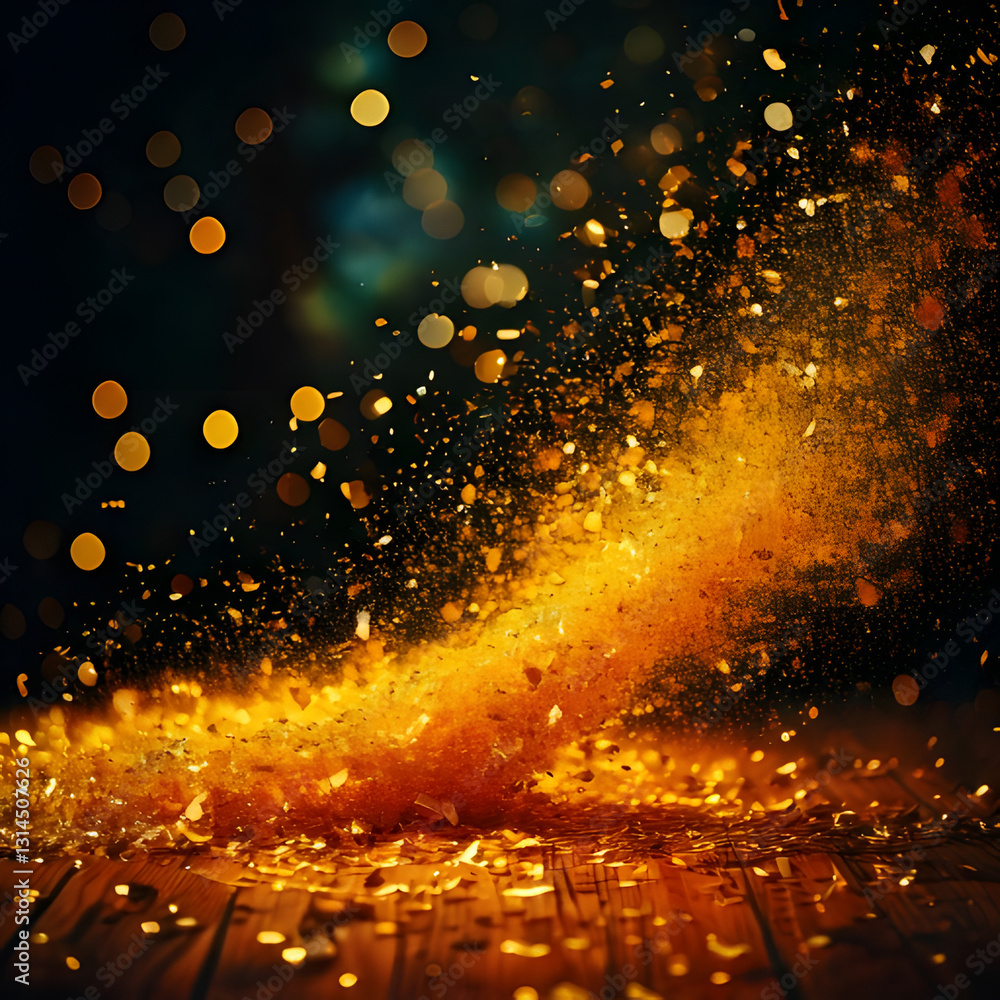 Poster golden glitter explodes in a burst of light, a dazzling display of sparkle and shine