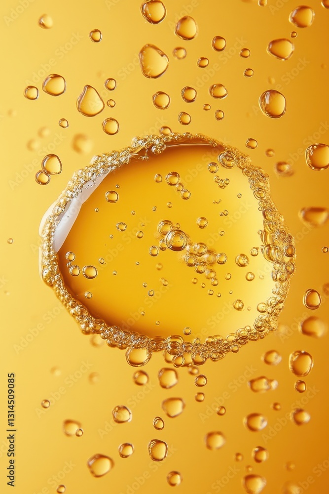 Poster captivating close up of golden liquid with suspended bubbles creating a refreshing and vibrant visua