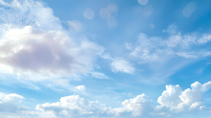 Obraz premium Blue Sky With Fluffy White Clouds And Lens Flare
