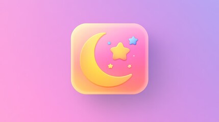 Fototapeta premium Dreamy Night App Icon: Crescent Moon and Stars Design