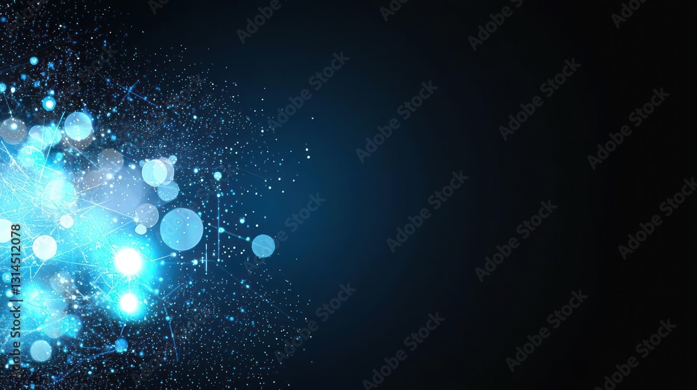 Poster abstract blue bokeh background with sparkling lights and dark space