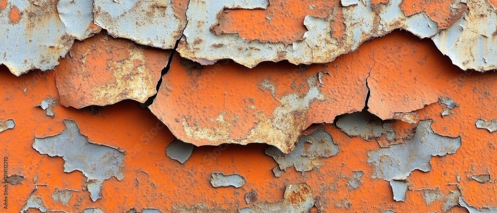 Poster vivid orange paint peeling from weathered surface creating abstract texture and pattern close up vie