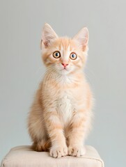 Obraz premium Captivating Fluffy Kitten with Curious Gaze on Soft Pillow