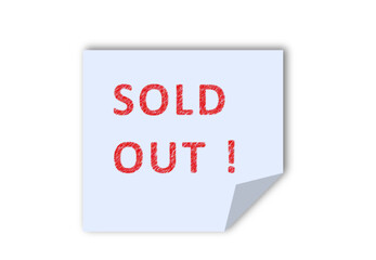 Sold out label written on blue papers against white background.