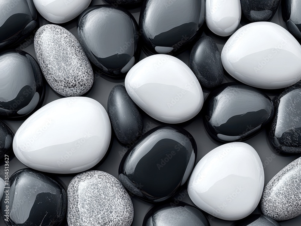 Poster elegant monochrome arrangement of smooth pebbles creating a balanced zen like composition with a glo