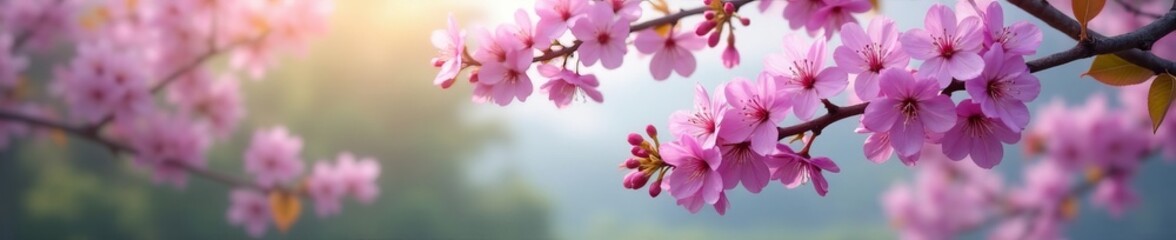 Scenic landscape of lilac flowers blossoming on tree branch, tranquil panorama, scenic, tree, nature