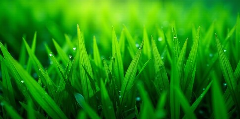 Obraz premium Seamless pattern of lush green grass blades with dew drops, Texture, Nature