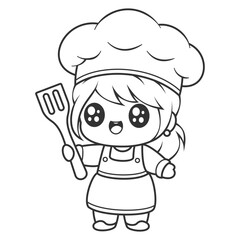 Beautiful girl becomes a great chef, for coloring