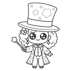 Beautiful girl becomes a great magician, for coloring