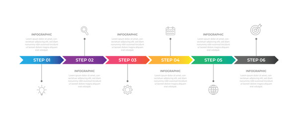 Business infographic 6 important events to success. Annual report, Business presentation template. Vector illustration.