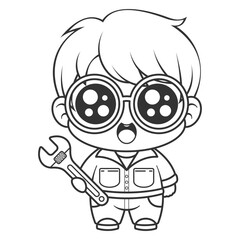 Fat boy with glasses becomes a mechanic, for coloring