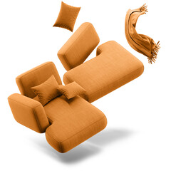 Modular furniture set on transparent background with shadow. Zero gravity.