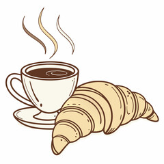 Vector illustration of Coffee and Croissant Breakfast