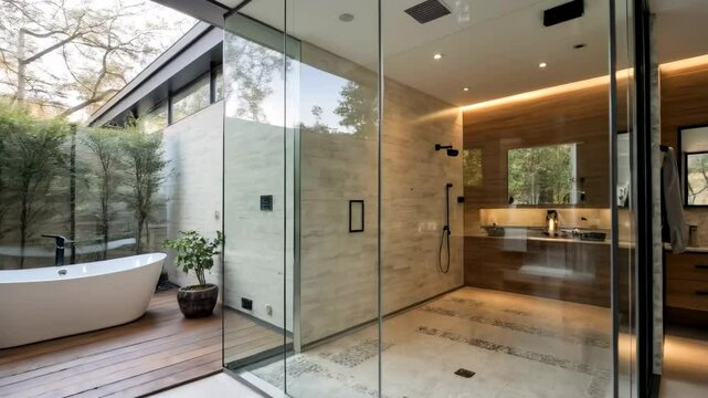 Modern Bathroom Design with Glass Shower and Freestanding Bathtub