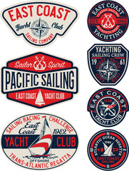 East coast nautical yachting sailing vintage vector badges collection