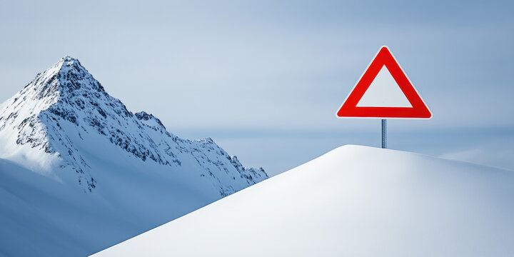 Traffic sign, Avalanche warning sign with red and white colors for safety awareness.