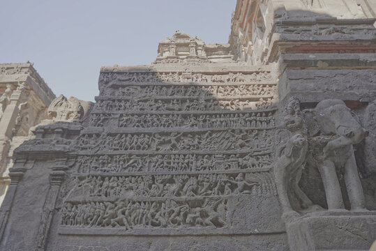  Ellora Caves in Maharashtra India, which is a UNESCO World Heritage Site, are the world's largest monolithic excavation of 34 Hindu, Buddhist and Jain temples carved into a basalt cliff. 
