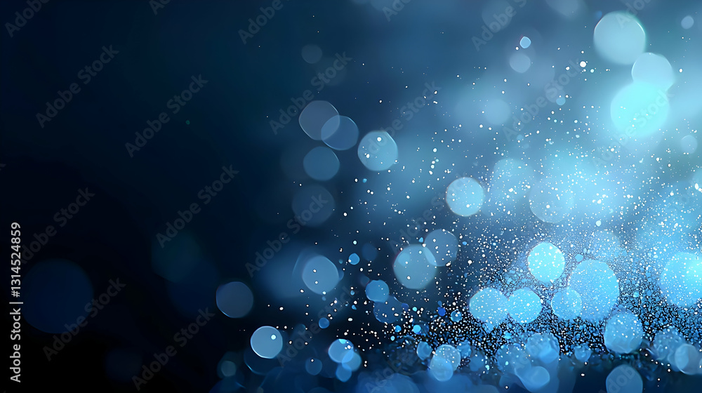 Poster abstract blue bokeh lights background with festive glowing particles and dark blurred effect for hol