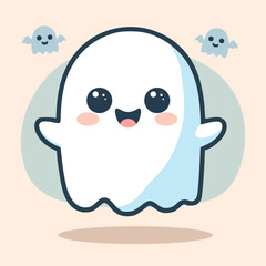Cute Ghost Is Smiling While Flying For Social Media Sticker Needs
