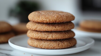 Deliciously baked cookies stacked high on a white plate, perfect for any occasion.
