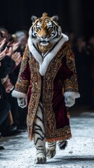 Siberian tiger graces winter catwalk in traditional russian fashion