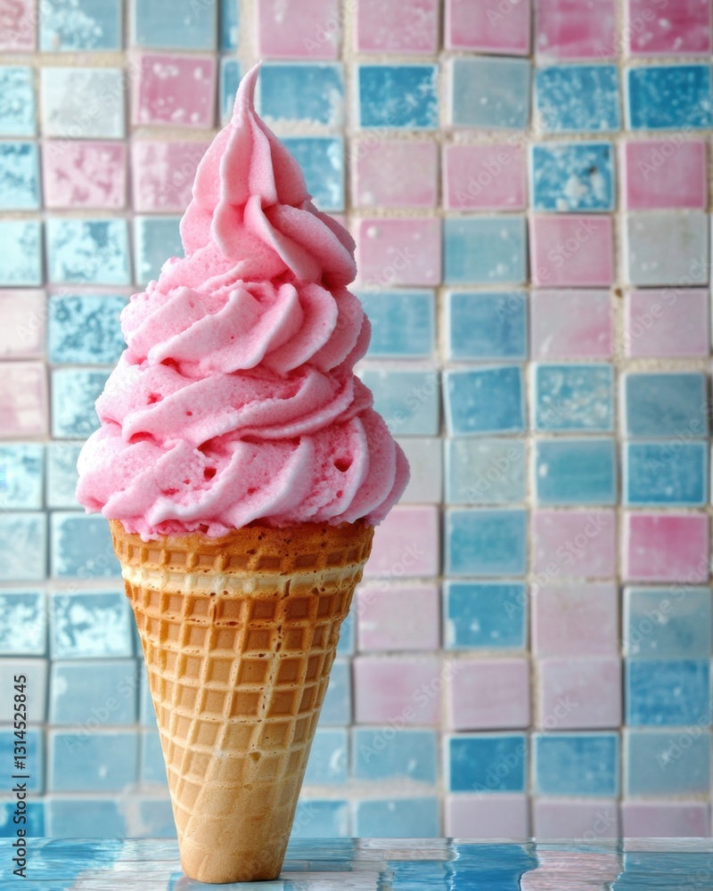 Aufkleber delightful pink ice cream cone against a colorful mosaic tile backdrop capturing a sweet summer trea