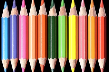 Colorful Pencils Arranged on Black Background
