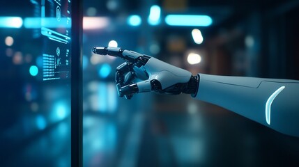 Robotic hand interacts with futuristic interface (1)