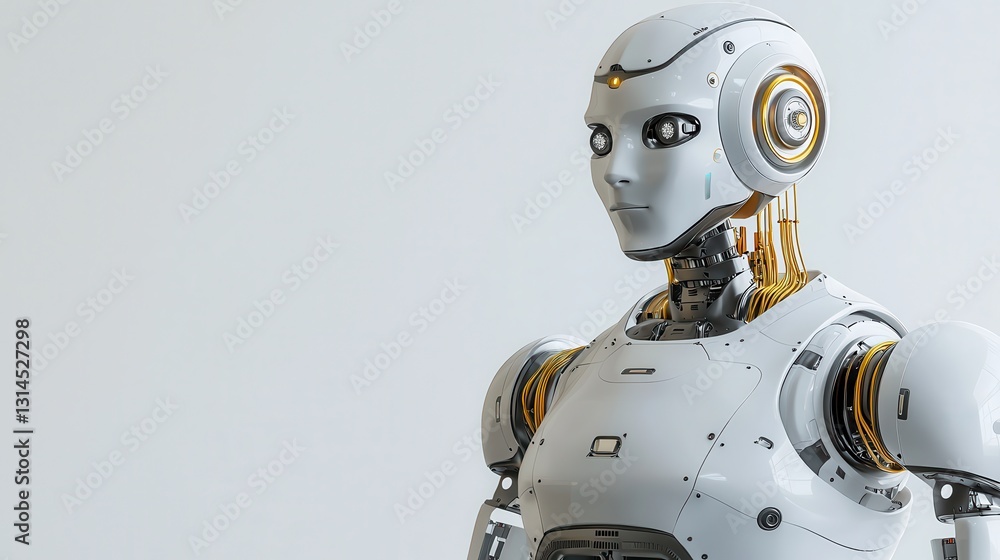 Poster realistic humanoid robot with intricate design and modern technology