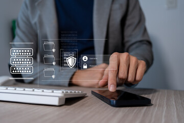 encrypted and protected database. data center or cloud servers to access documents and big business...
