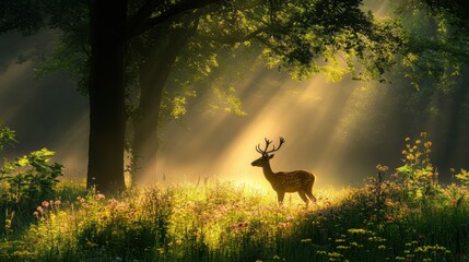 Deer in Spring forest.
