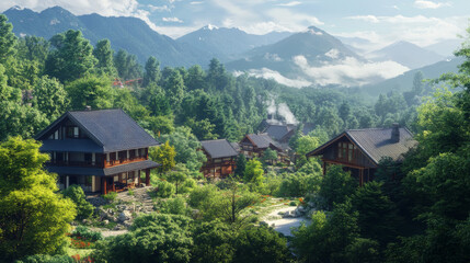 Old mountain houses bask in the warmth of a summer day, surrounded by nature&acirc;&euro;&trade;s beauty