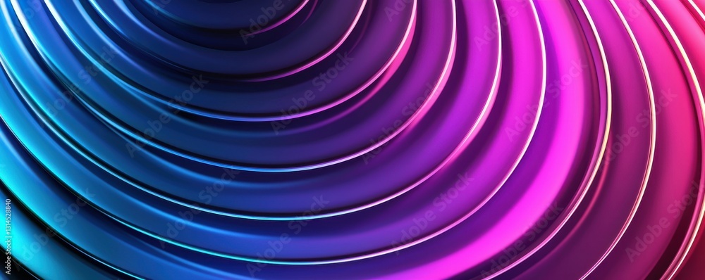 Poster a vibrant abstract image featuring concentric circular waves in shades of blue and pink, creating a 