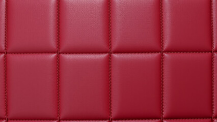 Naklejka premium The surface texture of artificial leather in red, stitched in the form of rhombuses, squares, rectangles. Quilted eco-leather. 