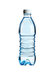 Naklejka premium Clear Blue Plastic Water Bottle with Silver Cap on White Background