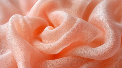 Elegant peach fabric folds creating soft textures and shadows in a close up shot highlighting the delicate weave and gentle curves