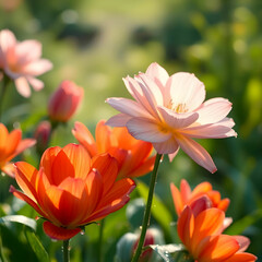 Naklejka premium Flowers with dew in a garden AI generated