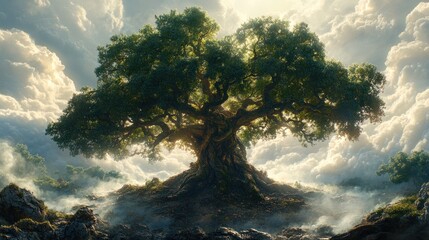 Majestic Ancient Tree in a Dreamlike Landscape