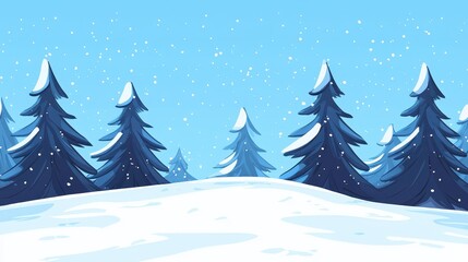 Obraz premium Winter Landscape with Snowy Pine Trees Under Blue Sky Background