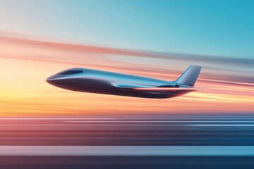 Futuristic Airplane Design Soaring Through Sky with Vibrant Colors and Dynamic Motion Effects