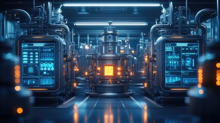 Fototapeta premium Futuristic Industrial Facility with Advanced Technology and Digital Interfaces