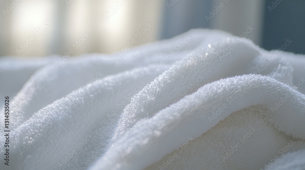 Poster pristine white towel on smooth surface with soft texture and absorbency