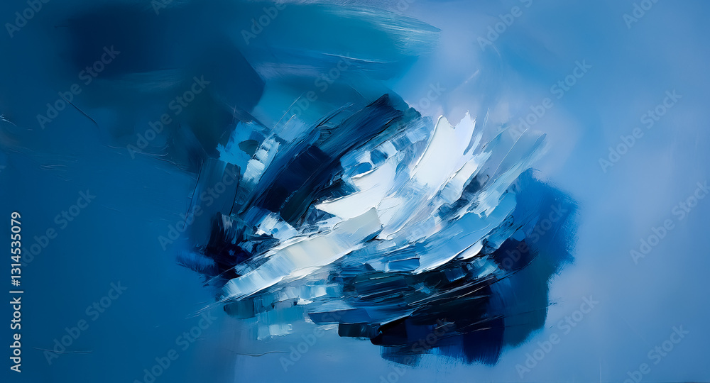 Fototapete abstract painting with shades of blue and white. dynamic brushstrokes create texture and visual move