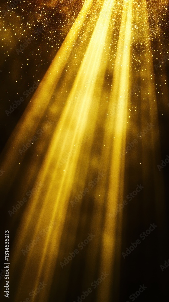 Poster golden light beams shining down through a dark space creating a magical and ethereal atmosphere with